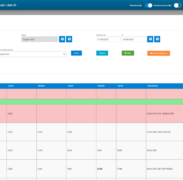 Riepilogo mensile timbrature dipendenti con HRPlanner software gestionale